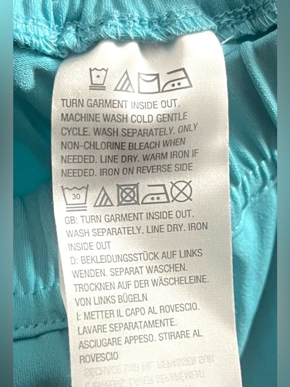 Bob Mackie Wearable Art Pants XLP Teal Pull-On Wide Leg Stretch Petite - Picture 4 of 4